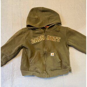 Carhartt Olive Green Toddler Hooded Zip-Up Jacket 4T Cotton/Polyester Blend